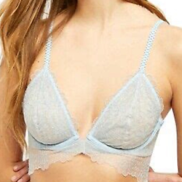 FREE PEOPLE LUCIA LACE UNDERWIRE BRA PRETTY BLUE HYDRANGEA COLOR LAYERING SZ 32A - Picture 7 of 14